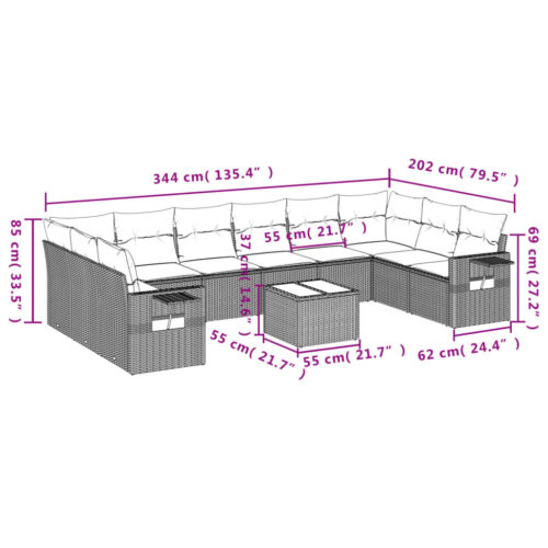 11-Piece Garden Sofa Set with Cushions Outdoor Patio Lounge Furniture Grey Poly Rattan - Image 8