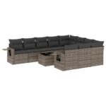11-Piece Garden Sofa Set with Cushions Outdoor Patio Lounge Furniture Grey Poly Rattan