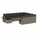 11-Piece Garden Sofa Set with Cushions Outdoor Patio Lounge Furniture Grey Poly Rattan