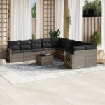 11-Piece Garden Sofa Set with Cushions Outdoor Patio Lounge Furniture Grey Poly Rattan