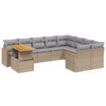 10-Piece Garden Sofa Set with Cushions Outdoor Patio Lounge Furniture Beige Poly Rattan