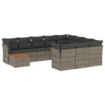 11-Piece Garden Sofa Set with Cushions Outdoor Patio Lounge Furniture Grey Poly Rattan