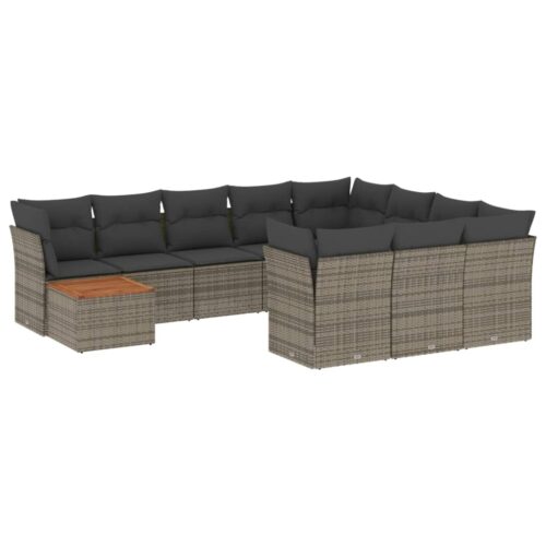 11-Piece Garden Sofa Set with Cushions Outdoor Patio Lounge Furniture Grey Poly Rattan - Image 5
