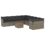 11-Piece Garden Sofa Set with Cushions Outdoor Patio Lounge Furniture Grey Poly Rattan