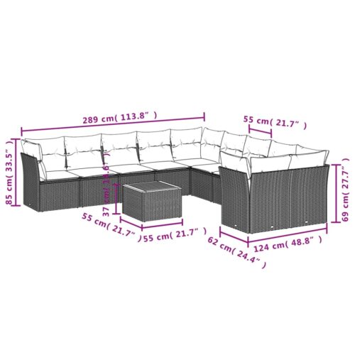 11-Piece Garden Sofa Set with Cushions Outdoor Patio Lounge Furniture Grey Poly Rattan - Image 3