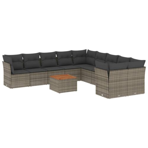 11-Piece Garden Sofa Set with Cushions Outdoor Patio Lounge Furniture Grey Poly Rattan - Image 5
