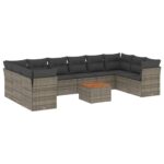 11-Piece Garden Sofa Set with Cushions Outdoor Patio Lounge Furniture Grey Poly Rattan