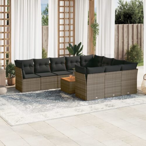 11-Piece Garden Sofa Set with Cushions Outdoor Patio Lounge Furniture Grey Poly Rattan - Image 2