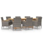 9-Piece Garden Dining Set with Cushions Outdoor Patio Furniture Grey