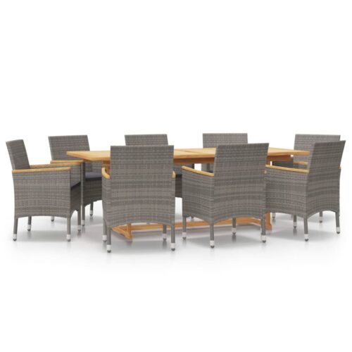9-Piece Garden Dining Set with Cushions Outdoor Patio Furniture Grey