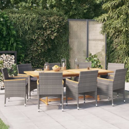 9-Piece Garden Dining Set with Cushions Outdoor Patio Furniture Grey - Image 2