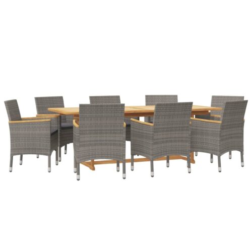 9-Piece Garden Dining Set with Cushions Outdoor Patio Furniture Grey - Image 3