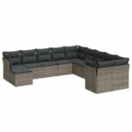11-Piece Garden Sofa Set with Cushions Outdoor Patio Lounge Furniture Grey Poly Rattan