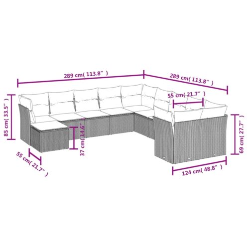 11-Piece Garden Sofa Set with Cushions Outdoor Patio Lounge Furniture Grey Poly Rattan - Image 3