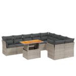 10-Piece Garden Sofa Set with Cushions Outdoor Patio Lounge Furniture Grey Poly Rattan