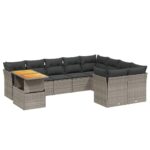 10-Piece Garden Sofa Set with Cushions Outdoor Patio Lounge Furniture Grey Poly Rattan