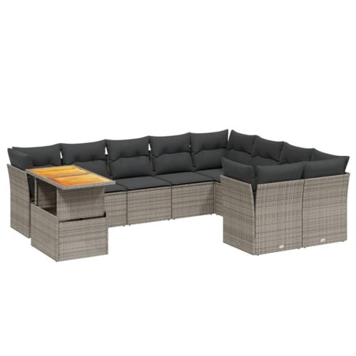 10-Piece Garden Sofa Set with Cushions Outdoor Patio Lounge Furniture Grey Poly Rattan - Image 5