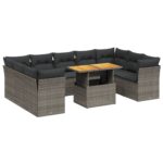 10-Piece Garden Sofa Set with Cushions Outdoor Patio Lounge Furniture Grey Poly Rattan