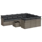 11-Piece Garden Sofa Set with Cushions Outdoor Patio Lounge Furniture Grey Poly Rattan