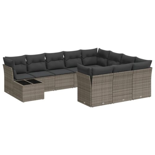 11-Piece Garden Sofa Set with Cushions Outdoor Patio Lounge Furniture Grey Poly Rattan - Image 5
