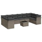 11-Piece Garden Sofa Set with Cushions Outdoor Patio Lounge Furniture Grey Poly Rattan