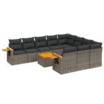 11-Piece Garden Sofa Set with Cushions Outdoor Patio Lounge Furniture Grey Poly Rattan