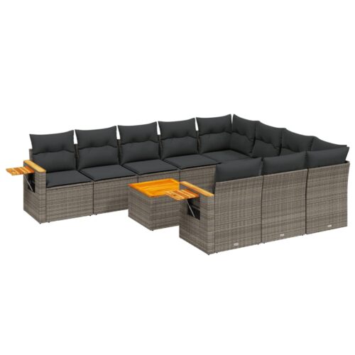 11-Piece Garden Sofa Set with Cushions Outdoor Patio Lounge Furniture Grey Poly Rattan