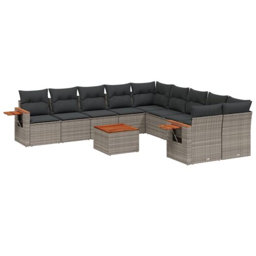 11-Piece Garden Sofa Set with Cushions Outdoor Patio Lounge Furniture Grey Poly Rattan