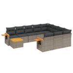 11-Piece Garden Sofa Set with Cushions Outdoor Patio Lounge Furniture Grey Poly Rattan