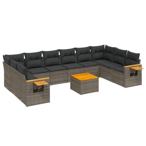 11-Piece Garden Sofa Set with Cushions Outdoor Patio Lounge Furniture Grey Poly Rattan