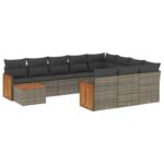11-Piece Garden Sofa Set with Cushions Outdoor Patio Lounge Furniture Grey Poly Rattan