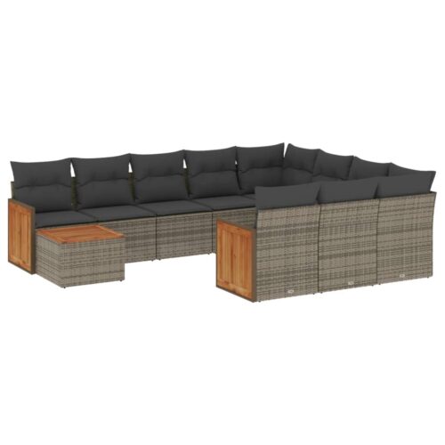 11-Piece Garden Sofa Set with Cushions Outdoor Patio Lounge Furniture Grey Poly Rattan