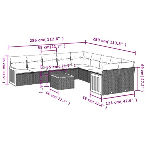 11-Piece Garden Sofa Set with Cushions Outdoor Patio Lounge Furniture Grey Poly Rattan - Image 8