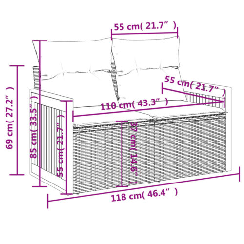 11-Piece Garden Sofa Set with Cushions Outdoor Patio Lounge Furniture Grey Poly Rattan - Image 9