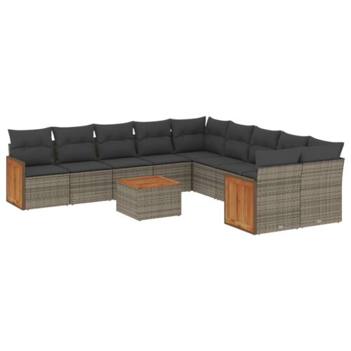 11-Piece Garden Sofa Set with Cushions Outdoor Patio Lounge Furniture Grey Poly Rattan - Image 14