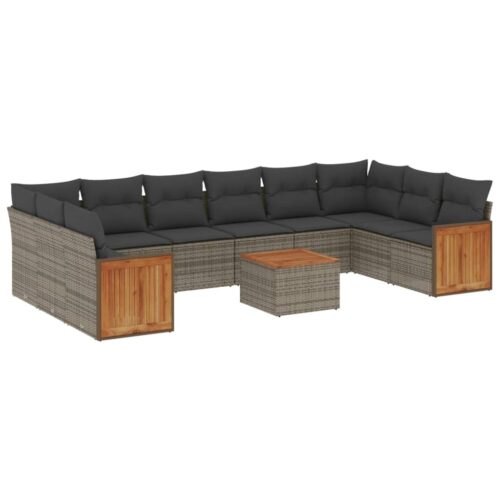11-Piece Garden Sofa Set with Cushions Outdoor Patio Lounge Furniture Grey Poly Rattan