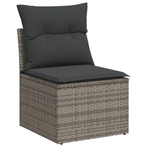 11-Piece Garden Sofa Set with Cushions Outdoor Patio Lounge Furniture Grey Poly Rattan - Image 5