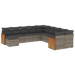 11-Piece Garden Sofa Set with Cushions Outdoor Patio Lounge Furniture Grey Poly Rattan