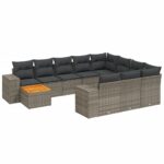 11-Piece Garden Sofa Set with Cushions Outdoor Patio Lounge Furniture Grey Poly Rattan