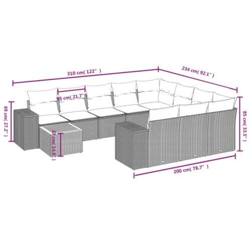 11-Piece Garden Sofa Set with Cushions Outdoor Patio Lounge Furniture Grey Poly Rattan - Image 8