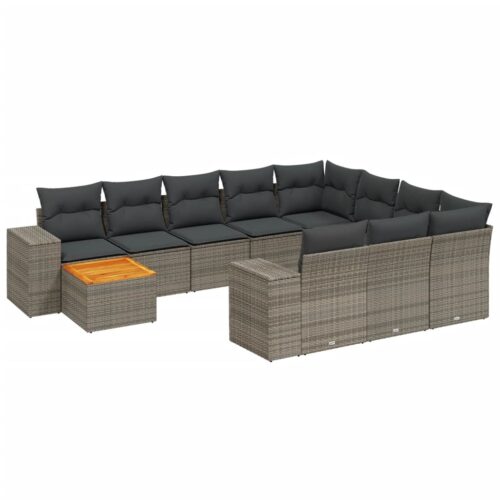 11-Piece Garden Sofa Set with Cushions Outdoor Patio Lounge Furniture Grey Poly Rattan - Image 14