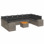 11-Piece Garden Sofa Set with Cushions Outdoor Patio Lounge Furniture Grey Poly Rattan