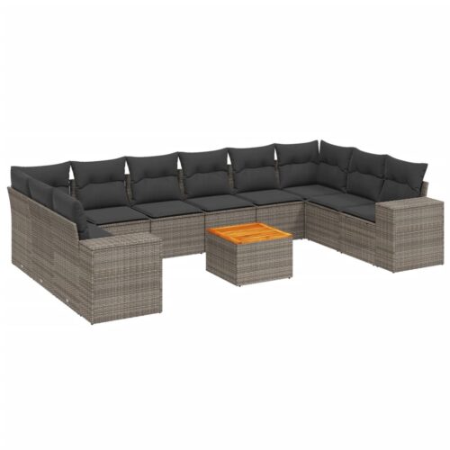 11-Piece Garden Sofa Set with Cushions Outdoor Patio Lounge Furniture Grey Poly Rattan