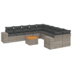 11-Piece Garden Sofa Set with Cushions Outdoor Patio Lounge Furniture Grey Poly Rattan