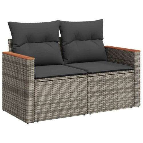11-Piece Garden Sofa Set with Cushions Outdoor Patio Lounge Furniture Grey Poly Rattan - Image 5
