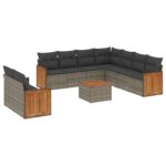 10-Piece Garden Sofa Set with Cushions Outdoor Patio Lounge Furniture Grey Poly Rattan