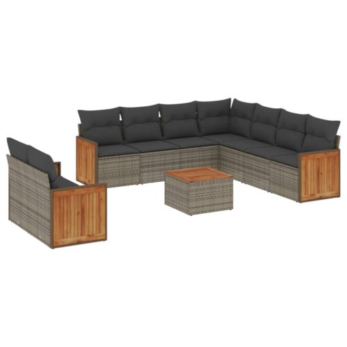 10-Piece Garden Sofa Set with Cushions Outdoor Patio Lounge Furniture Grey Poly Rattan - Image 5