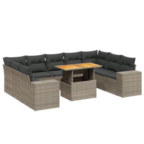 10-Piece Garden Sofa Set with Cushions Outdoor Patio Lounge Furniture Grey Poly Rattan - Image 5