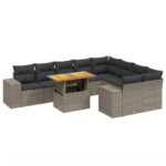 10-Piece Garden Sofa Set with Cushions Outdoor Patio Lounge Furniture Grey Poly Rattan