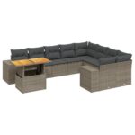 10-Piece Garden Sofa Set with Cushions Outdoor Patio Lounge Furniture Grey Poly Rattan
